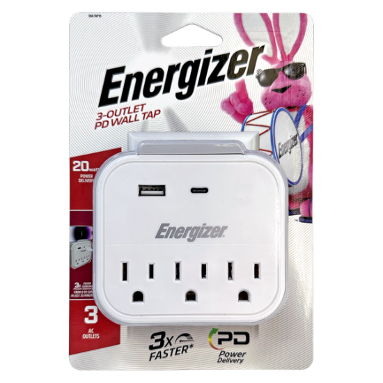 Picture of Energizer 3 Outlet Wall Tap w/2USB & 20W PD