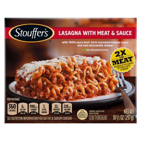 Picture of Stouffers Frozen Lasagna With Meat Sauce Meal 10.5oz
