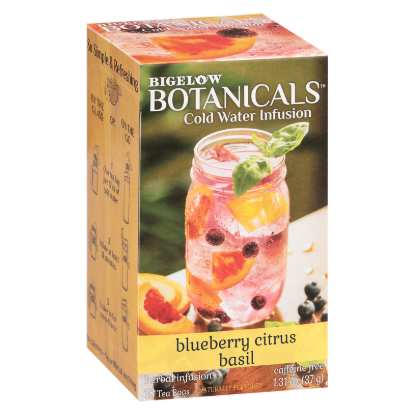 Picture of Bigelow Botanicals Blueberry Citrus Basil Cold Water Infusion Caffeine Free Tea Bags 18ct Box
