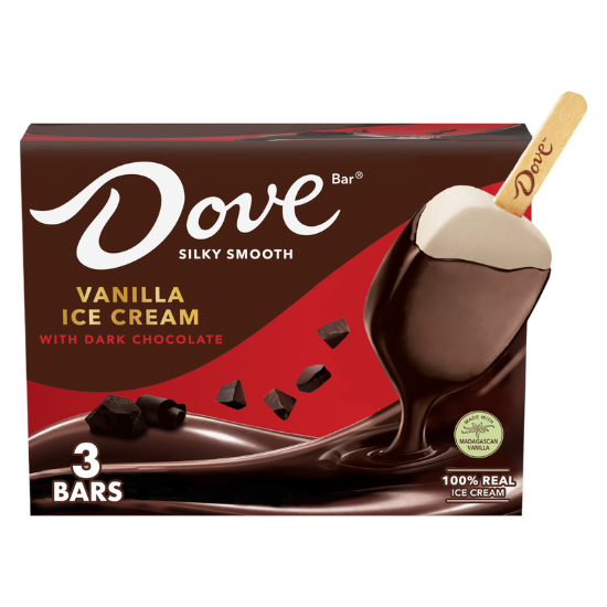 Picture of DOVE Vanilla Ice Cream Bars Coated With Dark Chocolate, 3ct