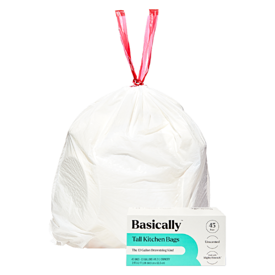 Picture of Basically 45ct MightyStretch 13 Gallon Tall Kitchen Bags