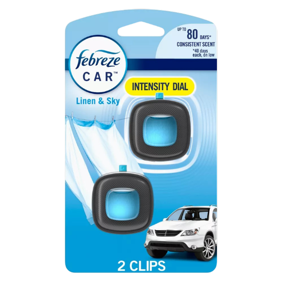 Picture of Febreze Car Air Freshener, Automotive Vent Clip, Linen & Sky Scent, 2 Count