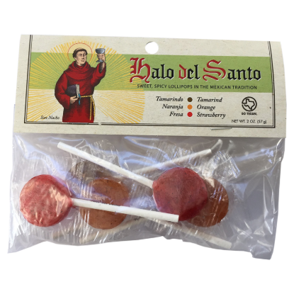 Picture of Halo del Santo Tamarind, Orange & Strawberry Mexican-style Lollipops 6ct