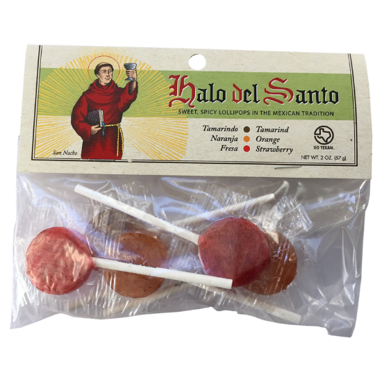 Picture of Halo del Santo Tamarind, Orange & Strawberry Mexican-style Lollipops 6ct